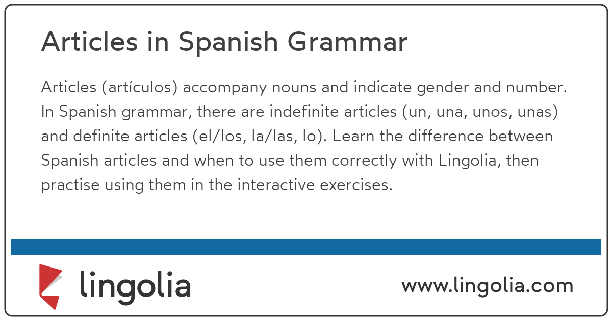 Articles In Spanish Grammar