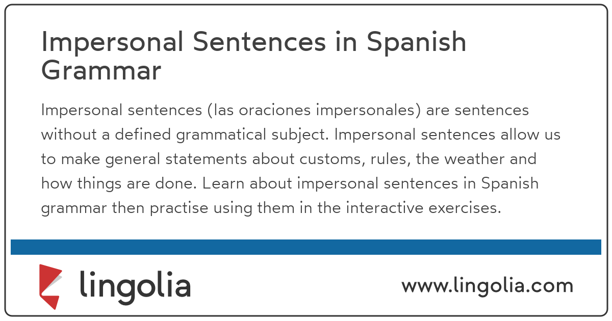 Impersonal Sentences in Spanish Grammar